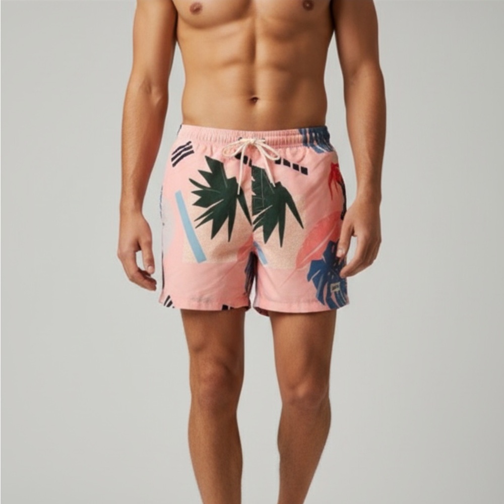 MEN’s BATHER SURF/SWIM TRUNK SHORTS ABSTRACT PALM TROPICAL MIAMI VICE POOL BEACH